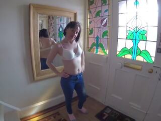 Snella giovane moglie strisce nuda in jeans, hd xxx film 13