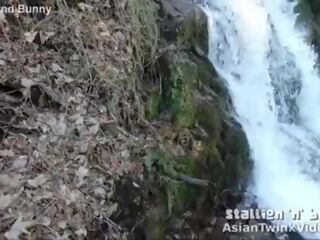 Азіатська красунчик відстій дзьоб по waterfall