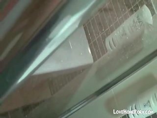 Gorgeous Lady gives a Handjob in the Shower and gets a Cum Shower on T