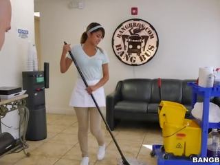 The new cleaning lady swallows a load!